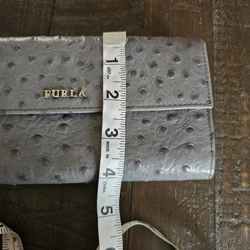 Furla Gray Ostrich Embossed Continental Quiet‎ Luxury Wallet